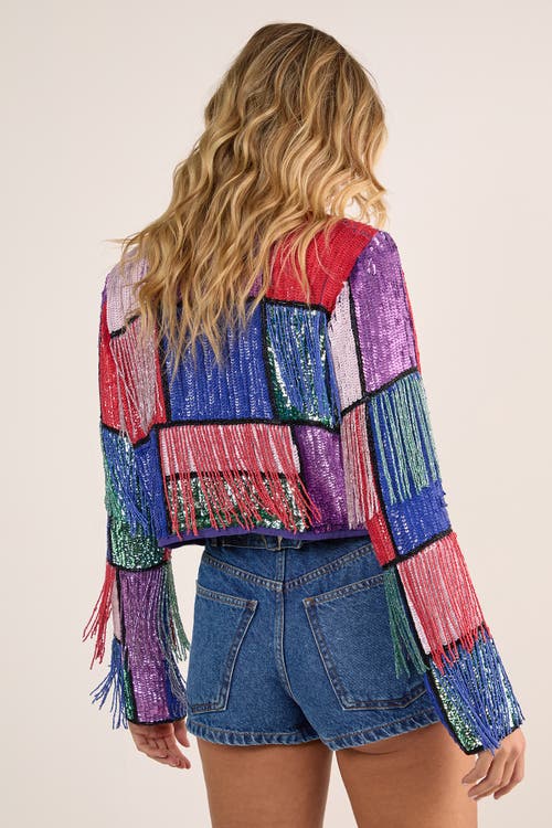 Nasty Gal Colour Block Check Tassel Sequin Jacket In Multi