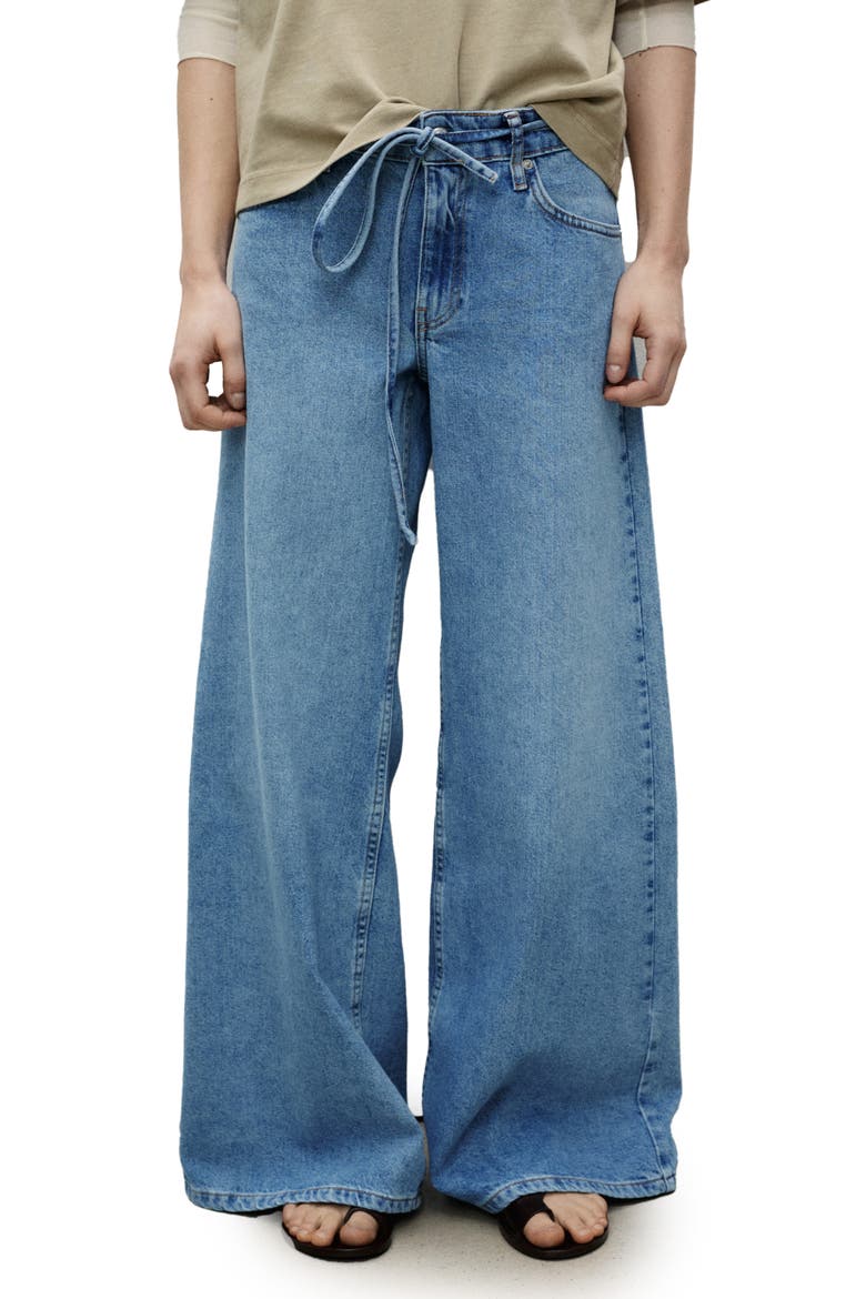Tie Waist Wide Leg Jeans, Main, color, MEDIUM BLUE