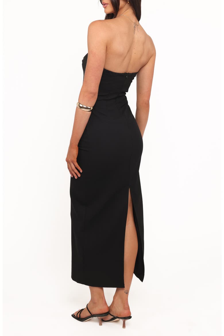 Aggie Contrast Bow Strapless Dress, Alternate, color, BLACK