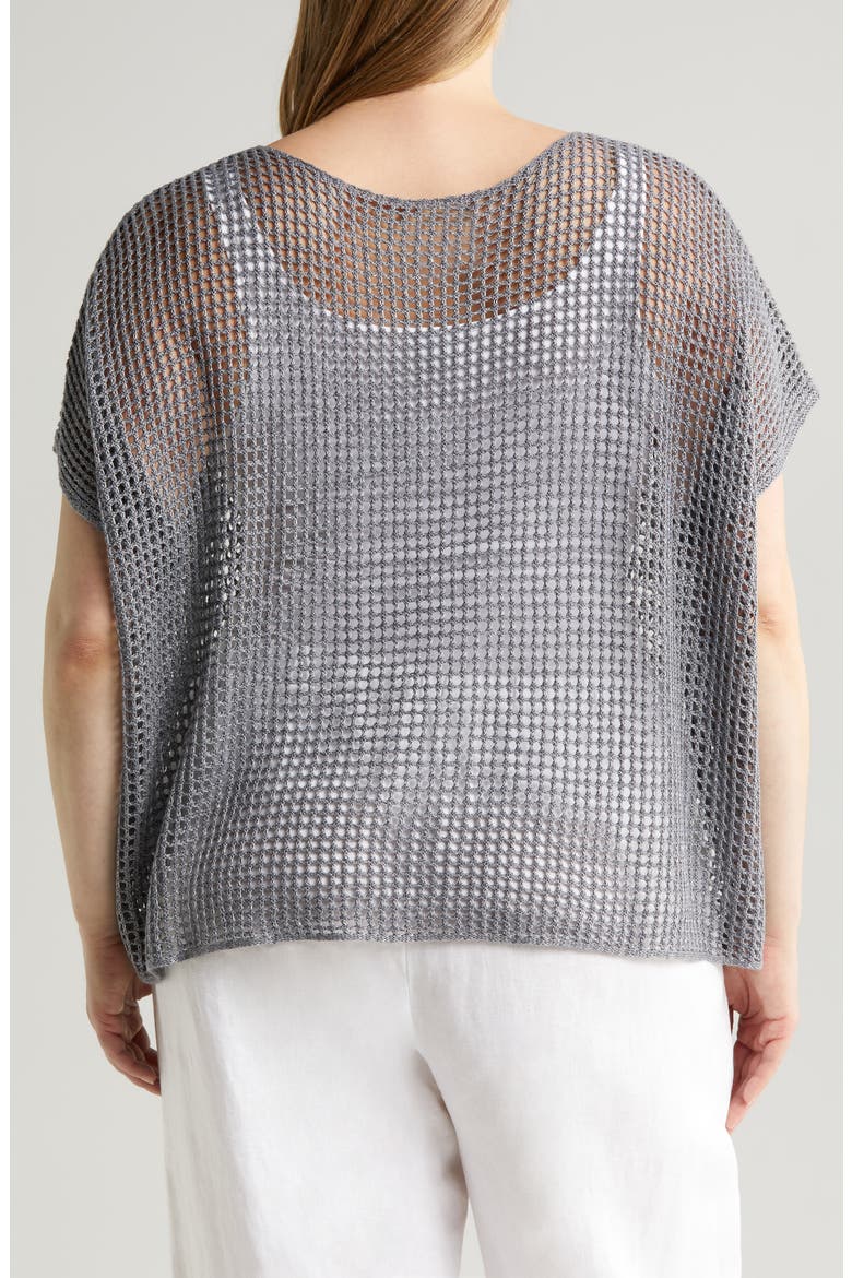 Open Stitch Short Sleeve Organic Linen Sweater, Alternate, color, STEEL