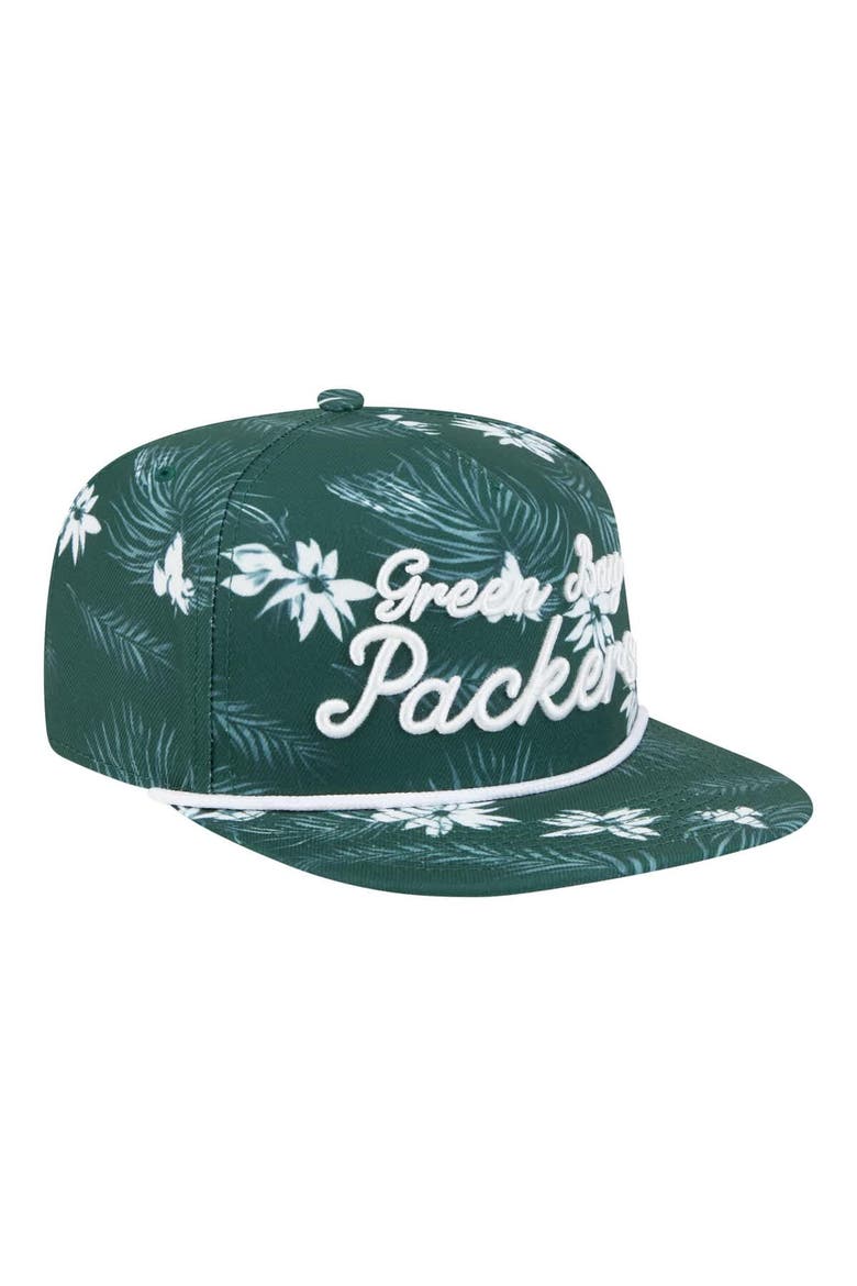 Men's New Era  Green Green Bay Packers Palm Print A-Frame 9FIFTY Snapback Hat, Alternate, color, Green