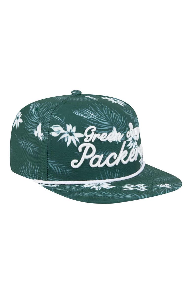 New Era Men's New Era Green Green Bay Packers Palm Print A-Frame 9FIFTY Snapback Hat, Alternate, color, Green