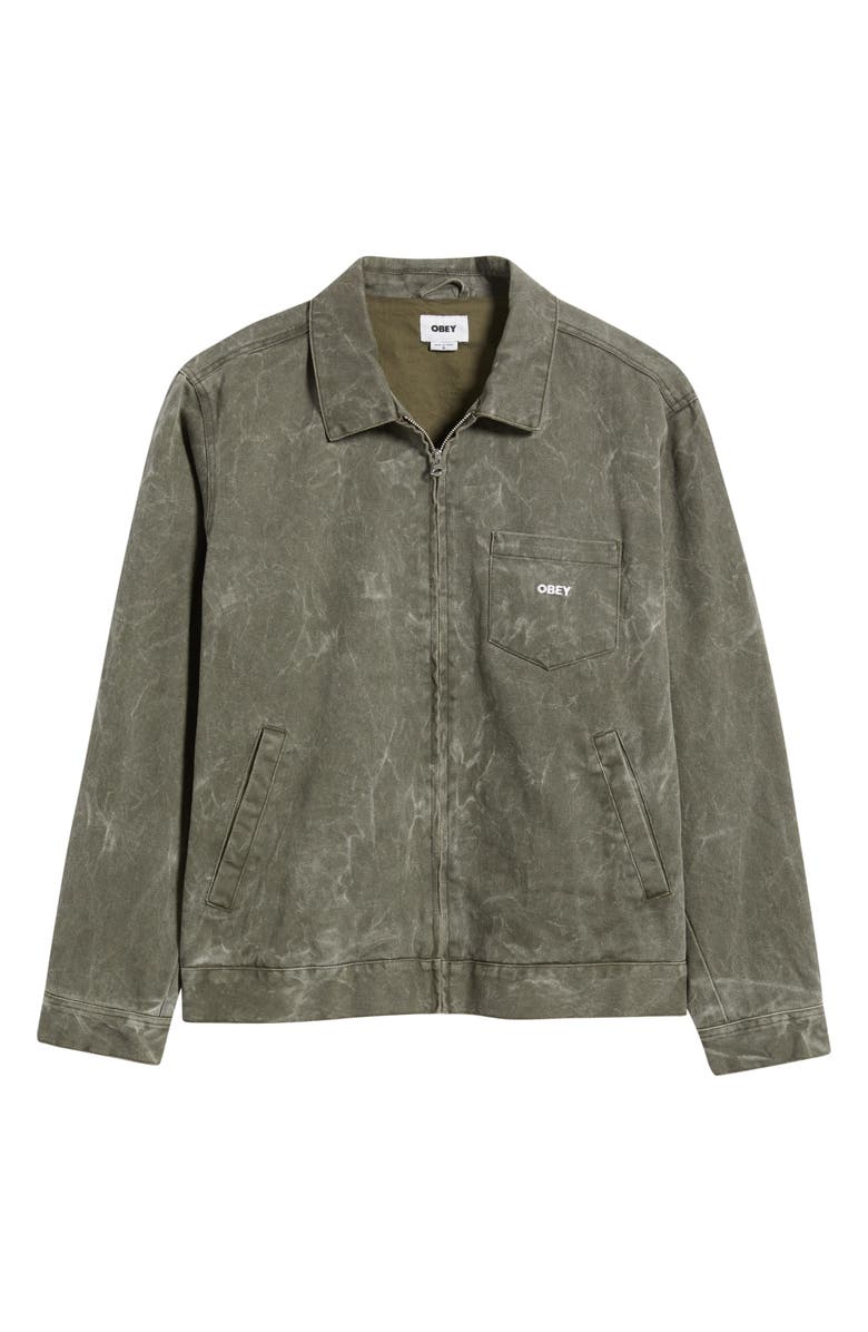 Obey Workman Cotton Denim Zip Jacket, Alternate, color, Black Olive Wrinkle Wash