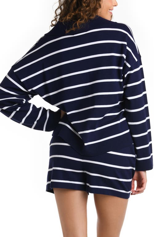 La Blanca Striped Open-collar Sweater In Purple