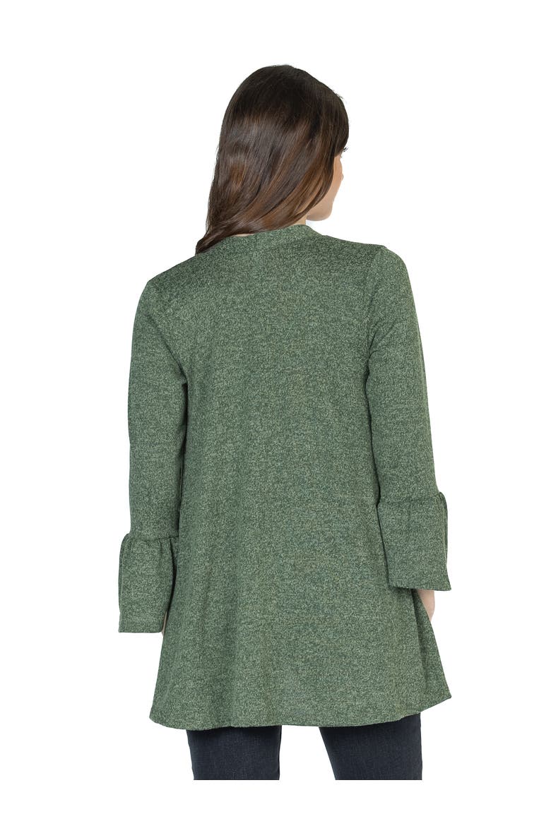 Womens Knit Three Quarter Bell Sleeve Open Cardigan, Alternate, color, Olive