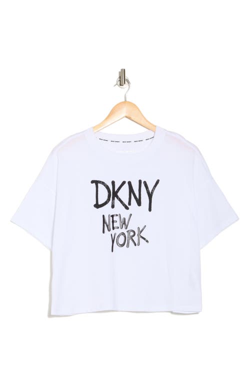 Dkny Rhinestone Graffiti Logo T-shirt In White/black