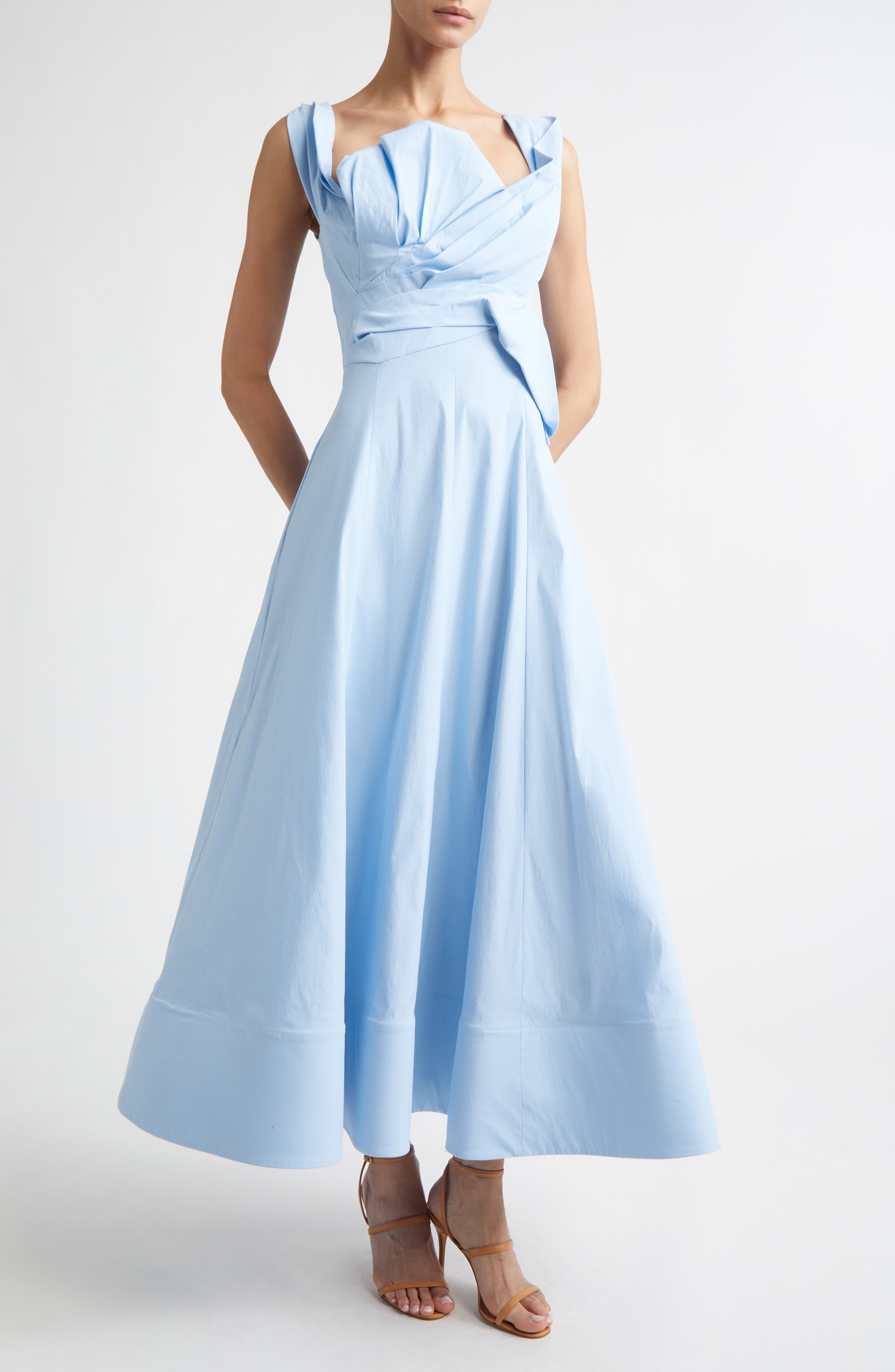 Draped Stretch Poplin Fit & Flare Dress