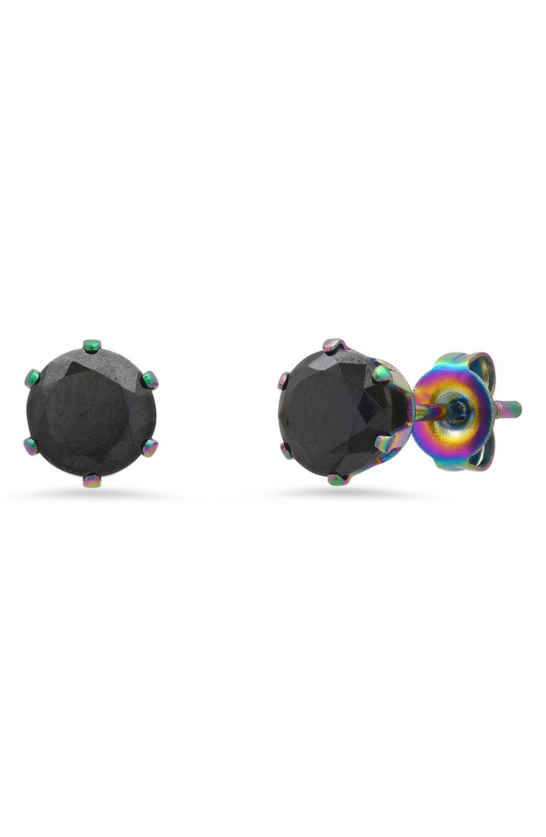 HMY JEWELRY IP Stainless Steel Simulated Diamond 6mm Stud Earrings, Main, color, Multi