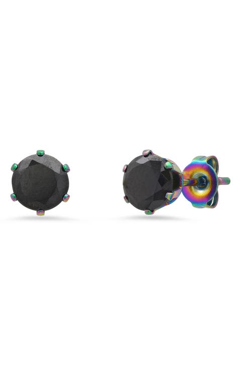 IP Stainless Steel Simulated Diamond 6mm Stud Earrings