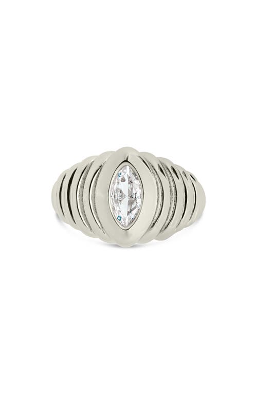 Sterling Forever Cz Studded Croissant Ring In Metallic
