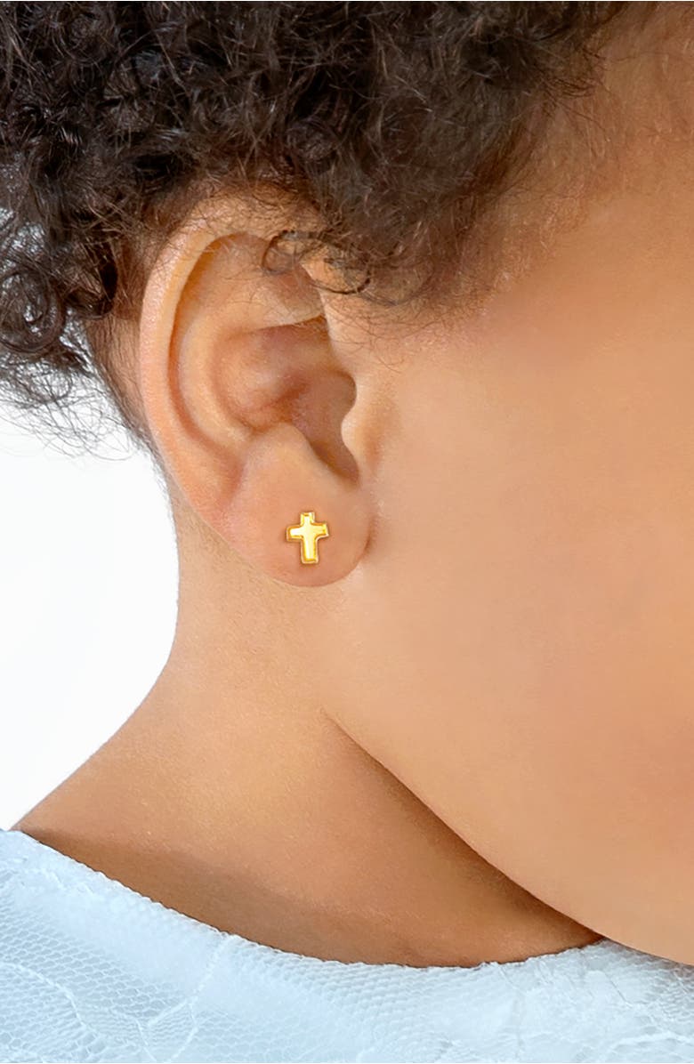 Tiny Blessings 14K Gold Simple Cross Stud Earrings, Alternate, color, 14K Yellow Gold