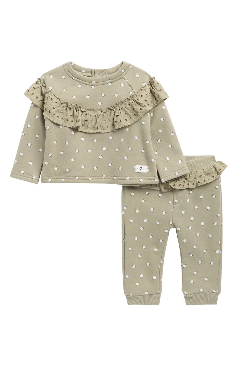 7 For All Mankind Ruffle Yoke 2-Piece Joggers Set, Main, color, Light Sage