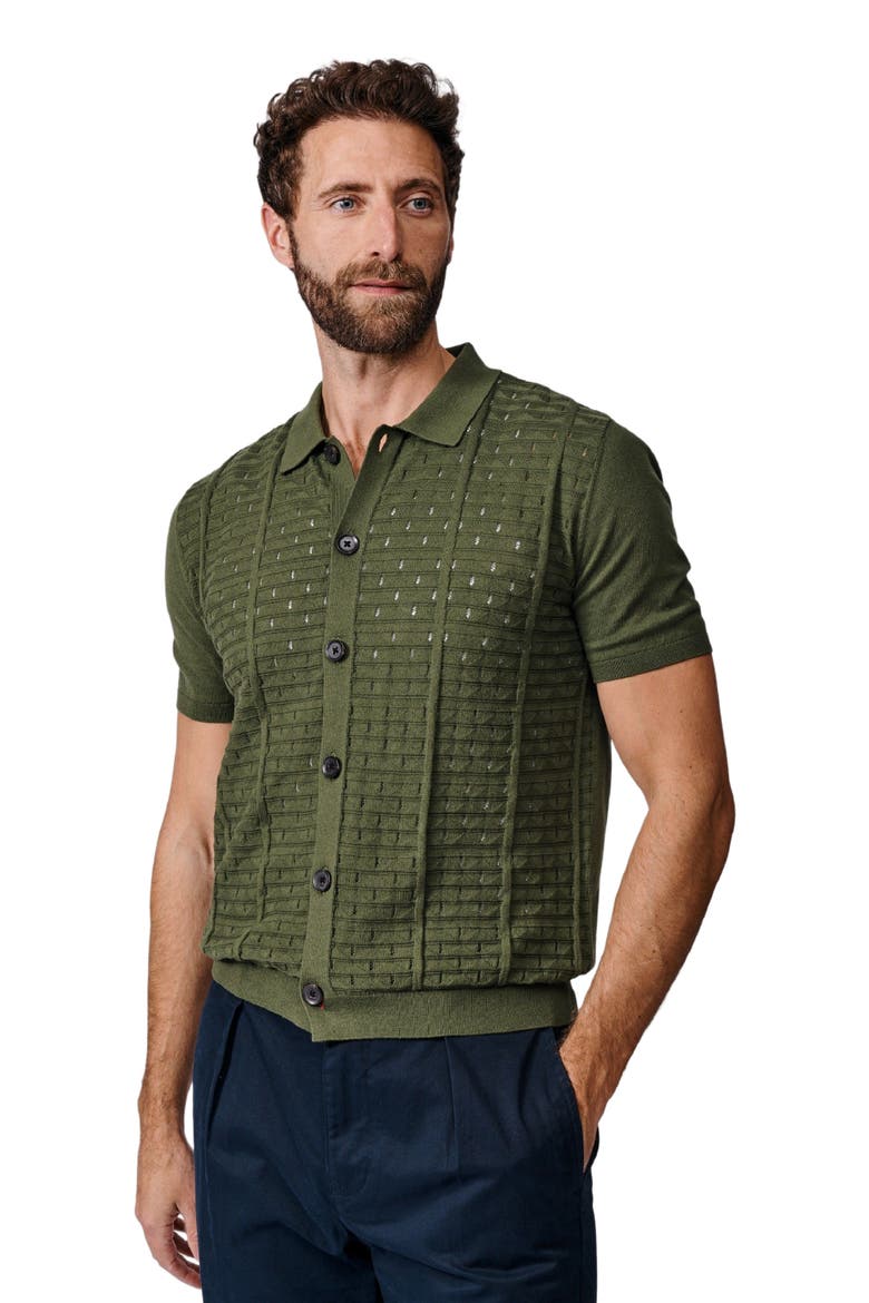 Manor Textured Button Through Polo, Main, color, Khaki