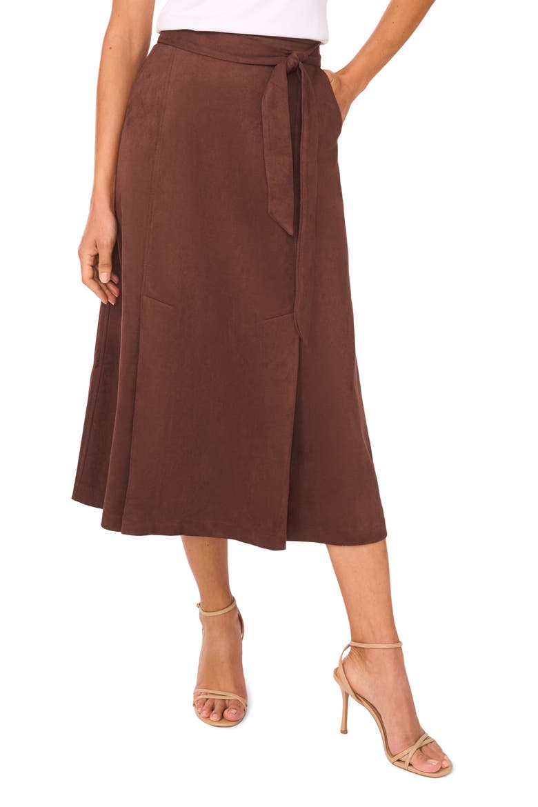 Faux Suede Faux Wrap Skirt, Main, color, CHOCOLATE