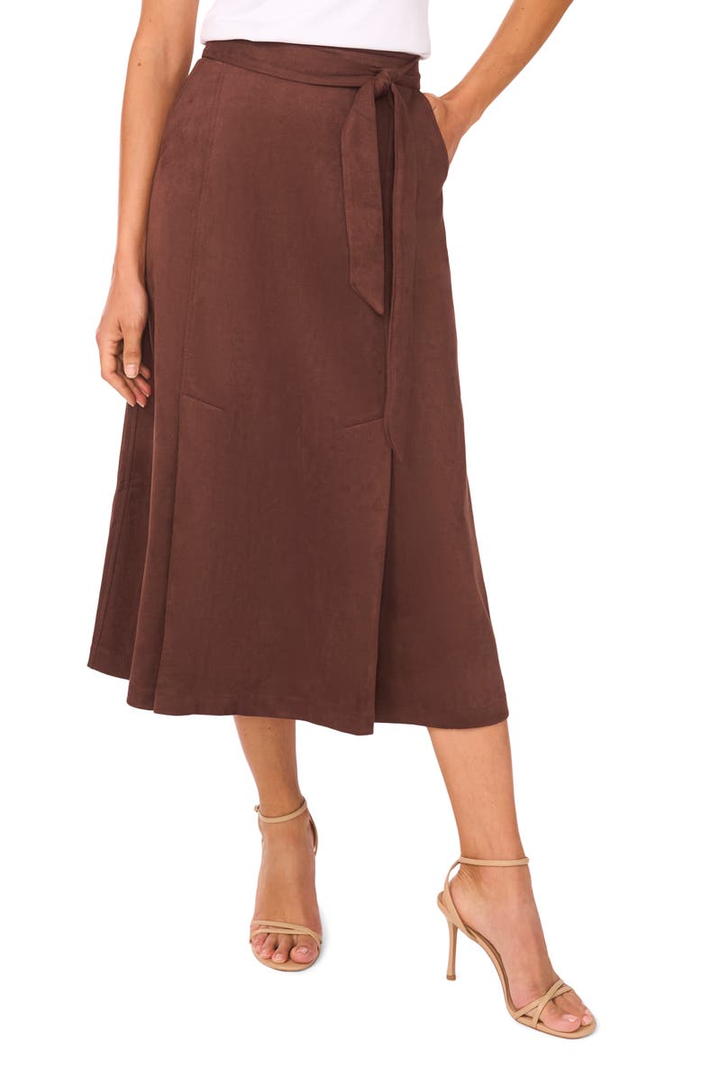 Halogen<sup>®</sup> Faux Suede Faux Wrap Skirt, Main, color, Chocolate