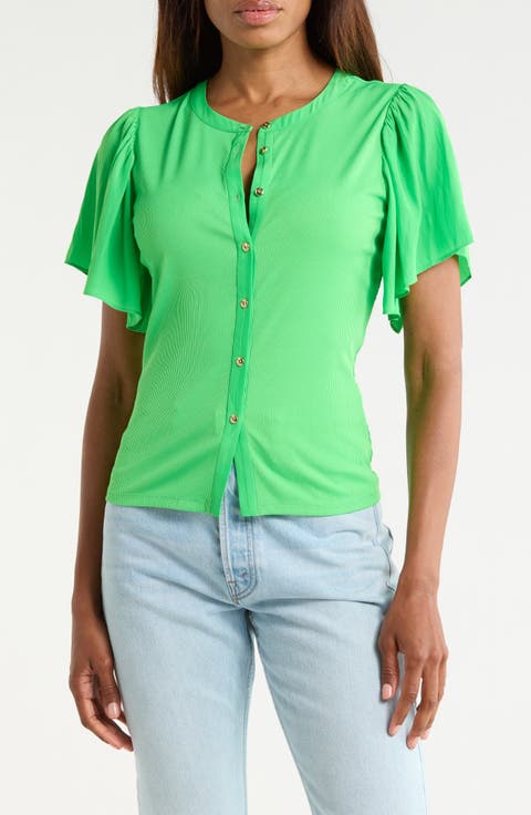 Colette Mixed Media Flutter Sleeve Top