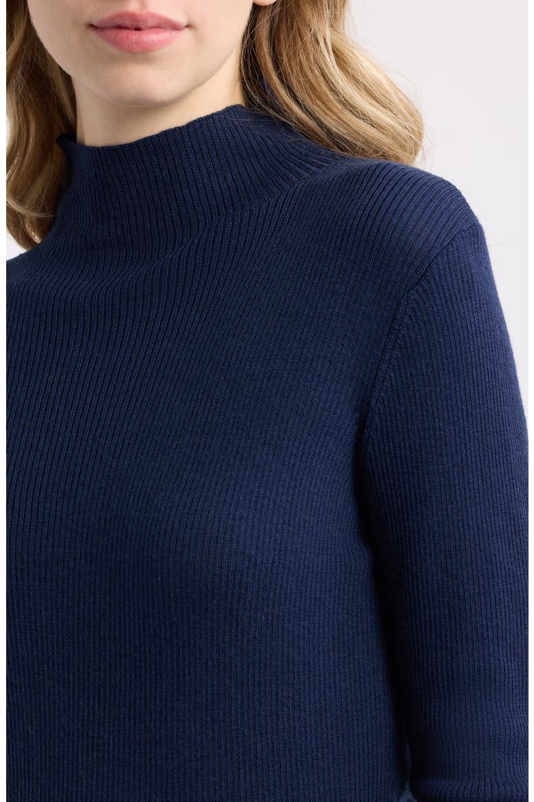 Lucy Ribbed Wool Mock Neck Sweater, Alternate, color, NAVY