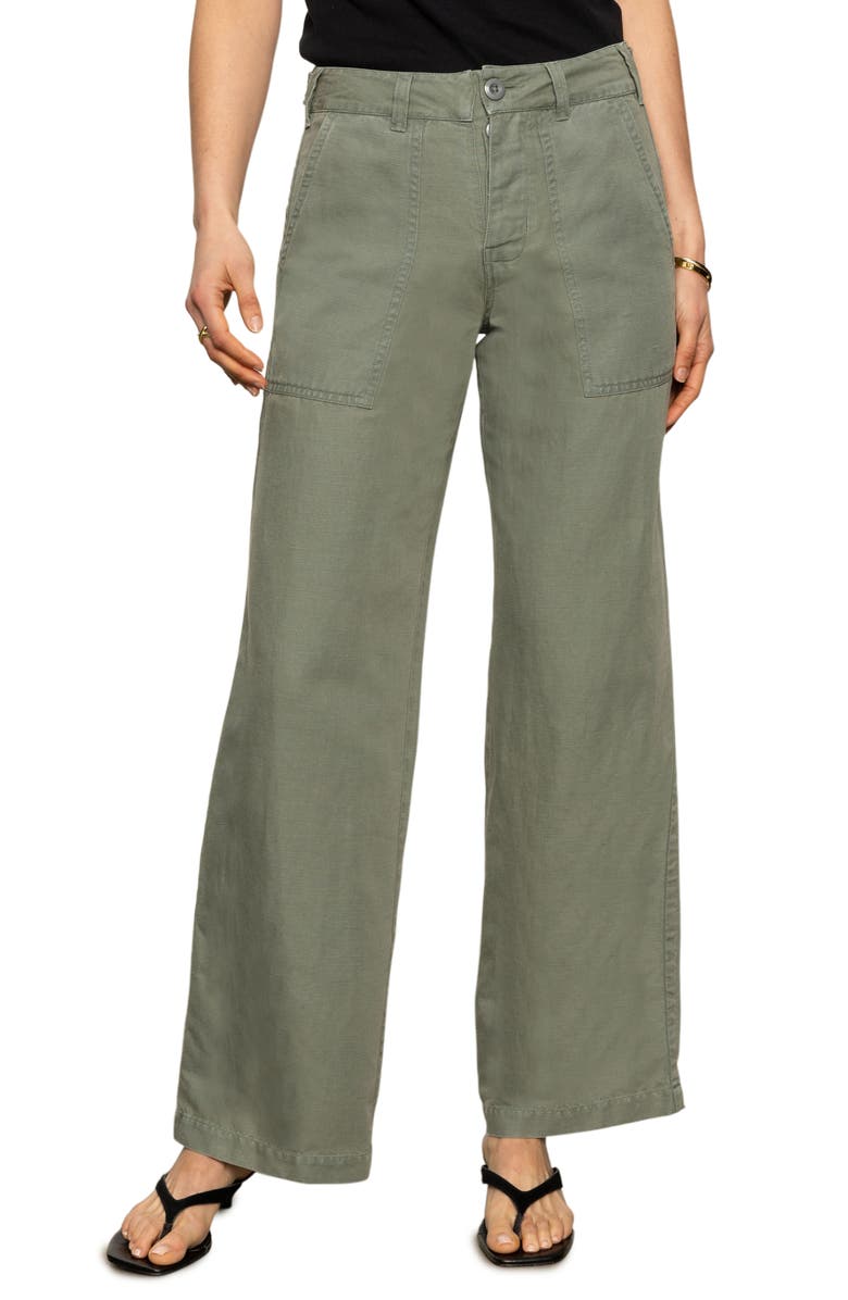 Sanctuary Wide Leg Linen Blend Pants, Main, color, Dark Spruce