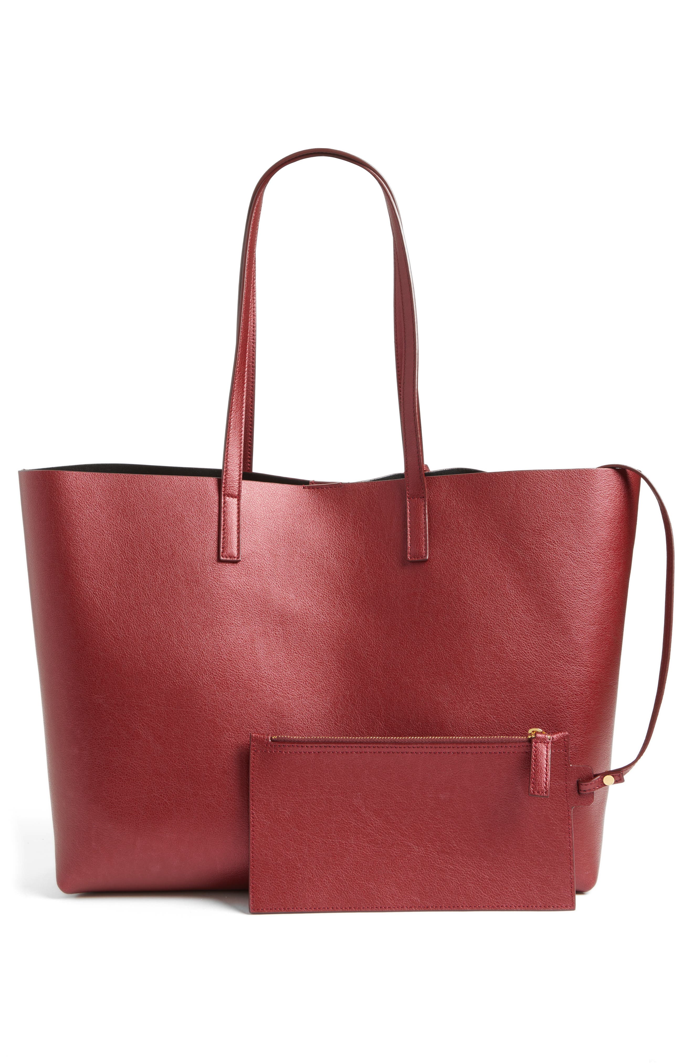 Saint Laurent East/West Leather Tote with Zip Pouch, Alternate, color, 
