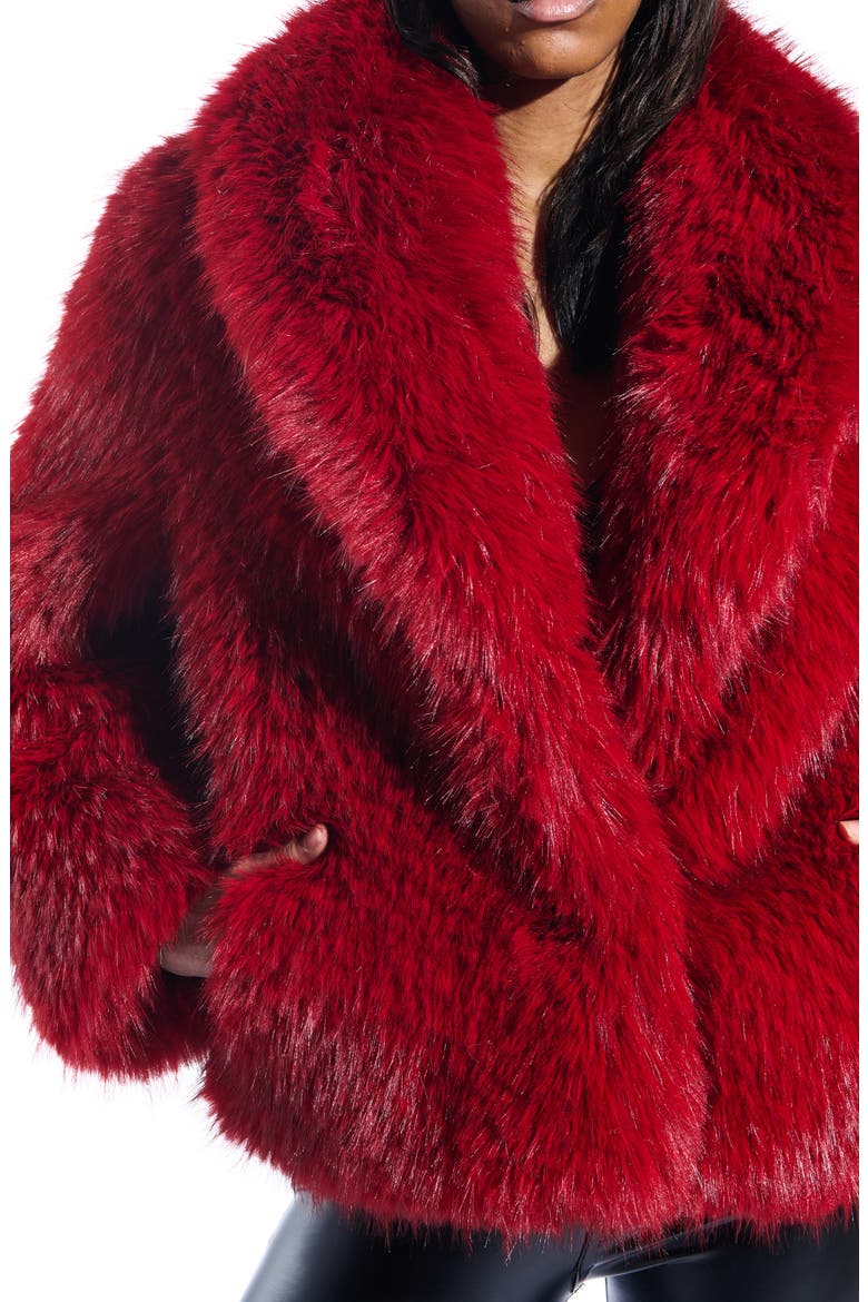 Simona Faux Fur Coat, Alternate, color, RED