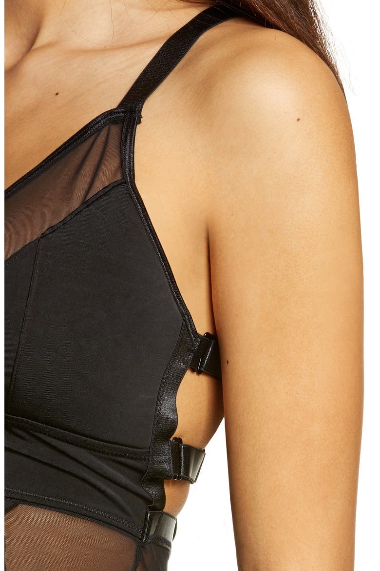 Caged Back Mesh Babydoll Chemise & G-String Thong, Alternate, color, BLACK