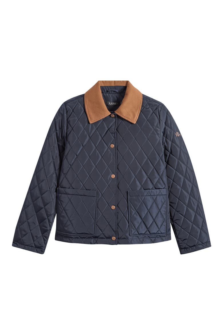 Twill Collar Quilted Jacket, Alternate, color, DARK NAVY