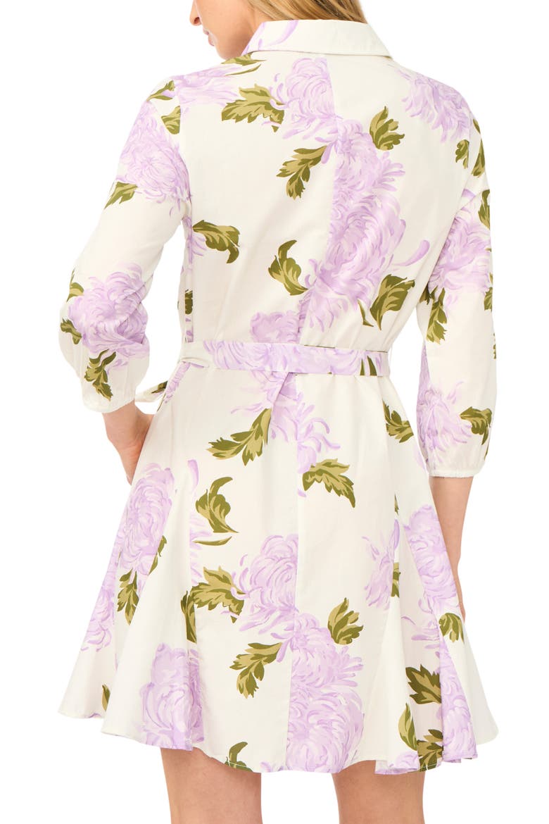 Floral Tie Belt Cotton Mini Shirtdress, Alternate, color, PURPLE MULTI