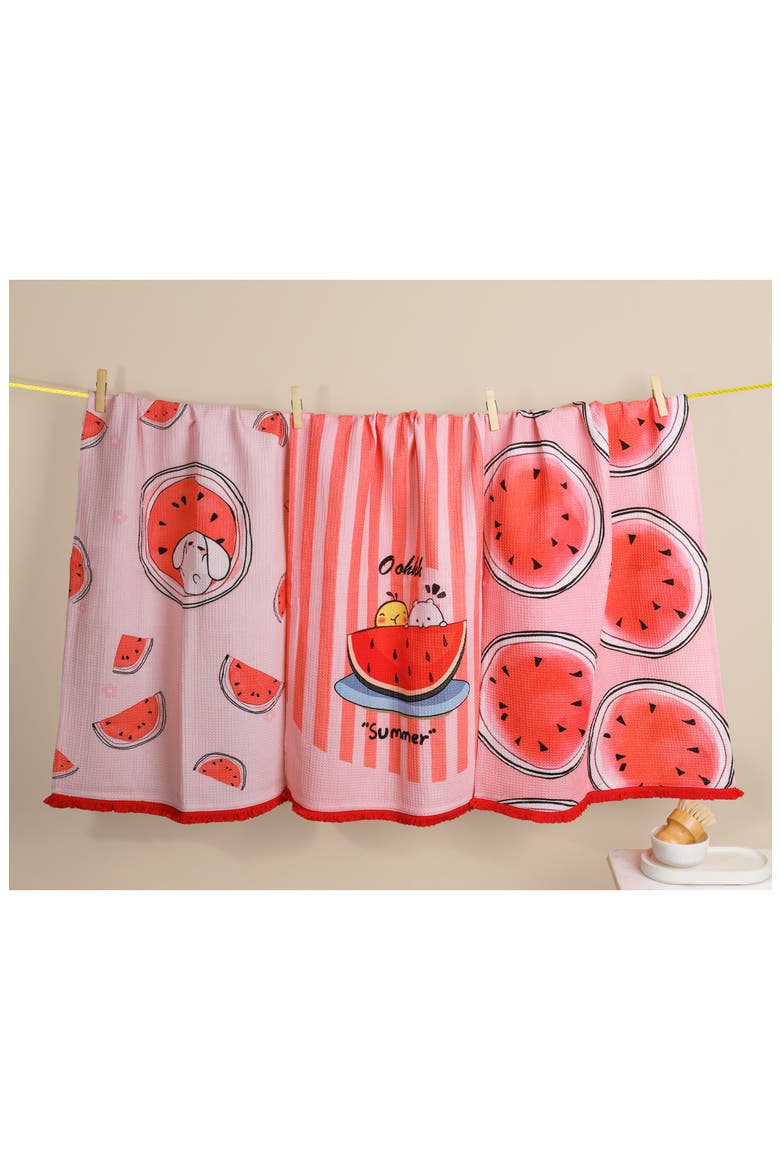 Set of Three Sweet Summer Watermelon Kitchen Towels, Alternate, color, WATERMELON/ PINK / WHITE