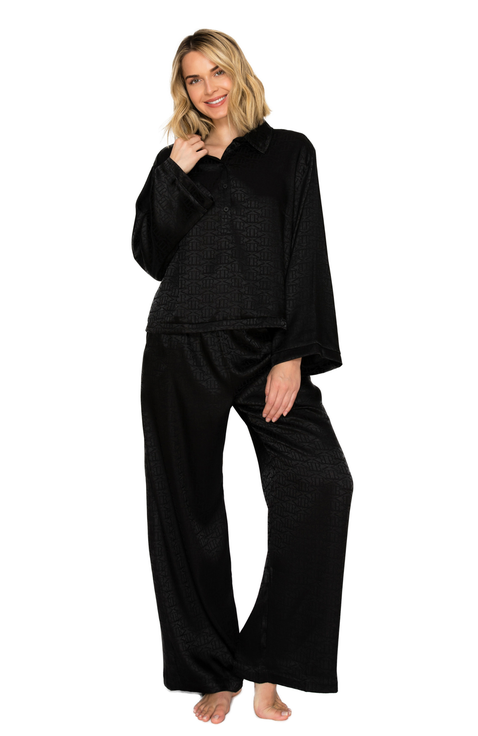 Silky Jacquard Satin Long Sleeve & wide Leg Pajama set