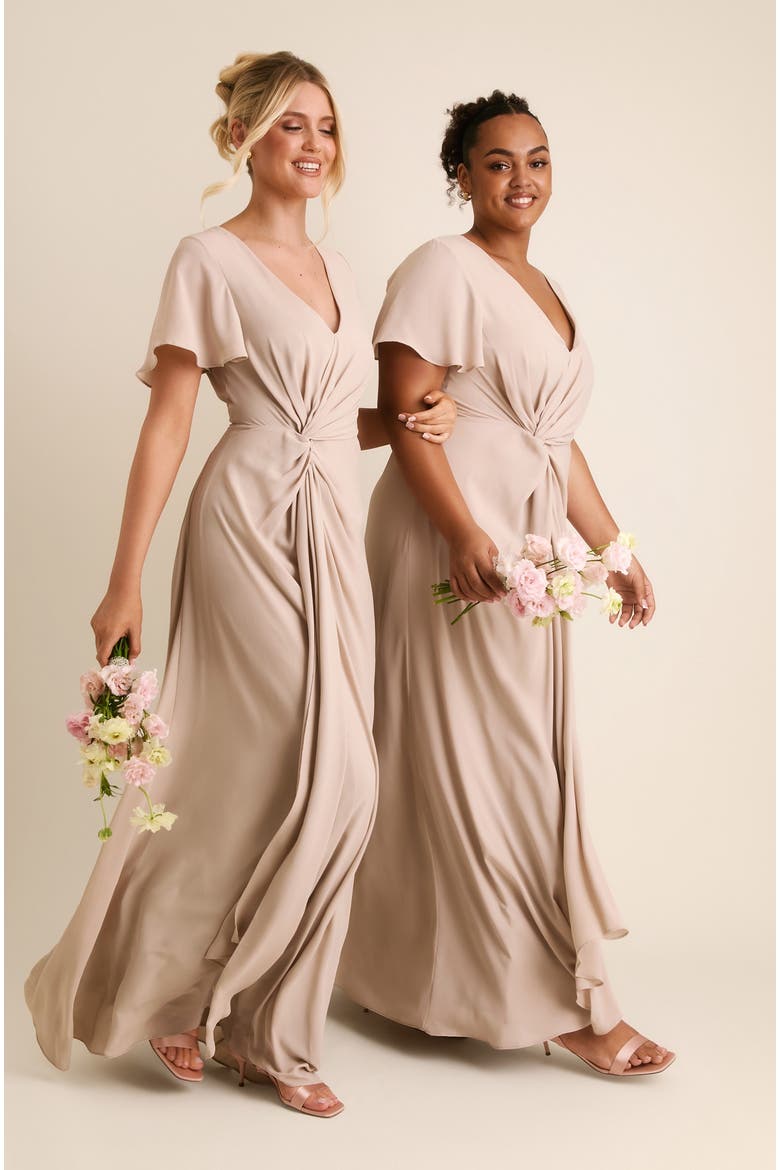 Knot Front Chiffon Bridesmaid Dress, Alternate, color, Truffle