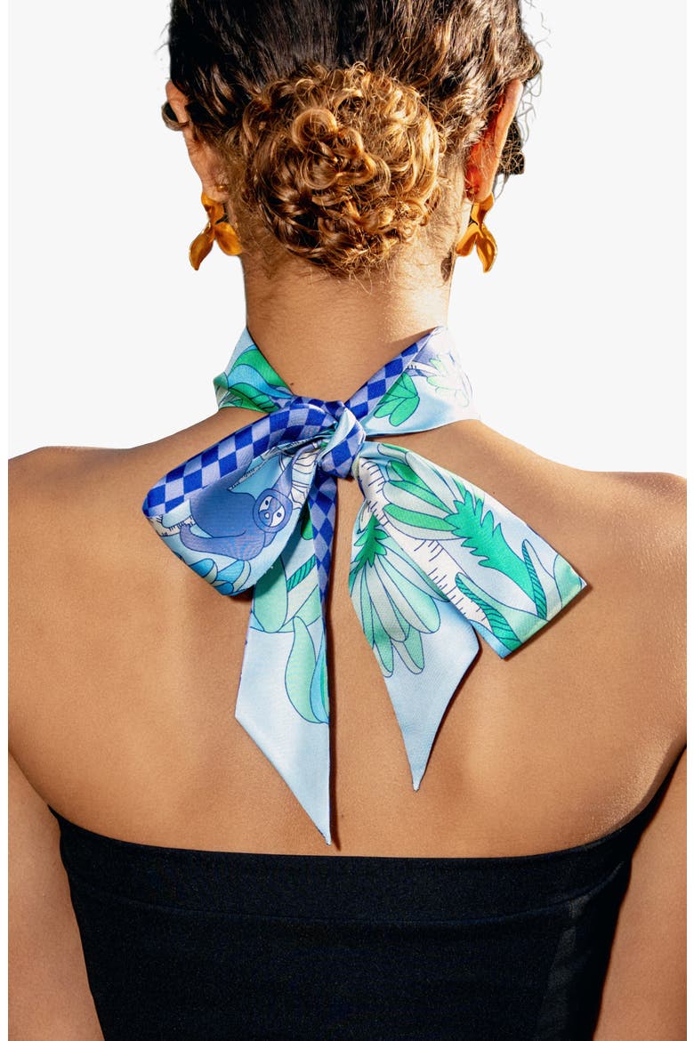 Silk Skinny Scarf Jungle Party, Alternate, color, Blue
