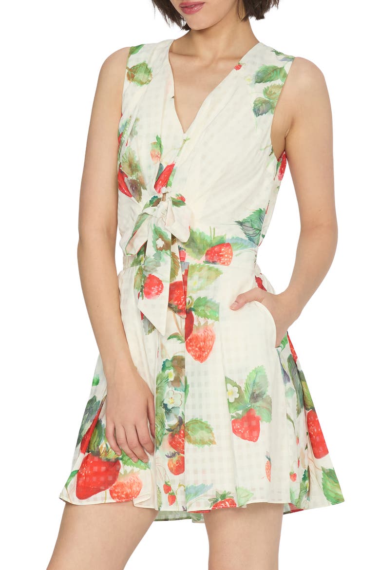 Dale Strawberry Print Minidress, Alternate, color, OFF WHITE MULTI
