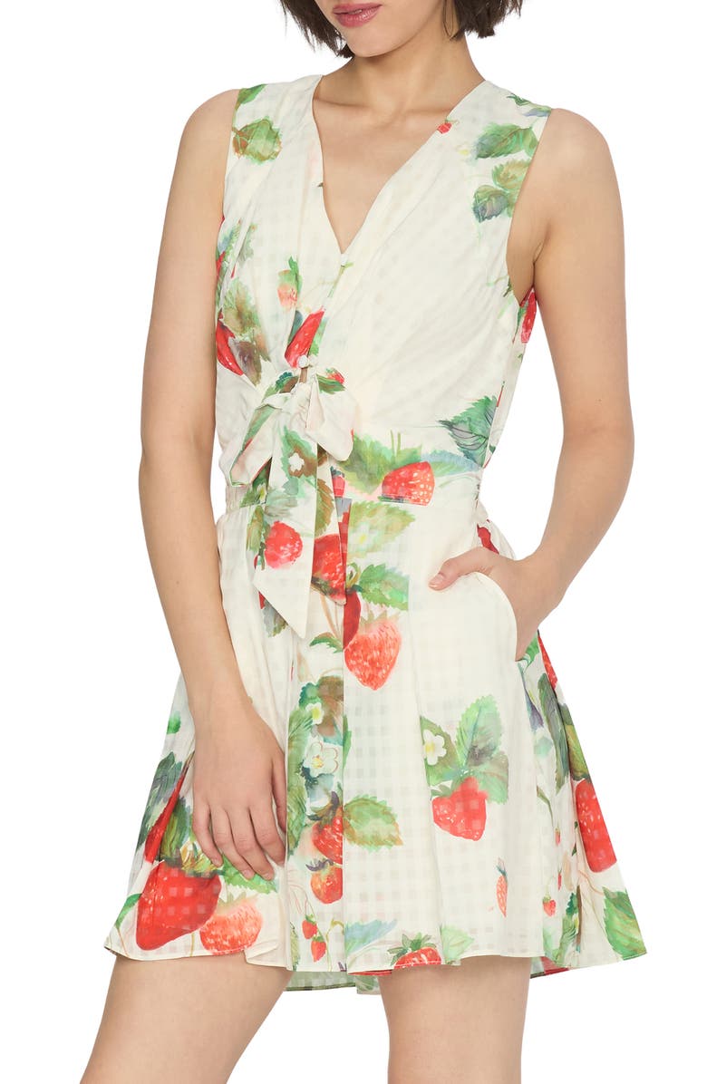 CIEBON Dale Strawberry Print Minidress, Alternate, color, Off White Multi