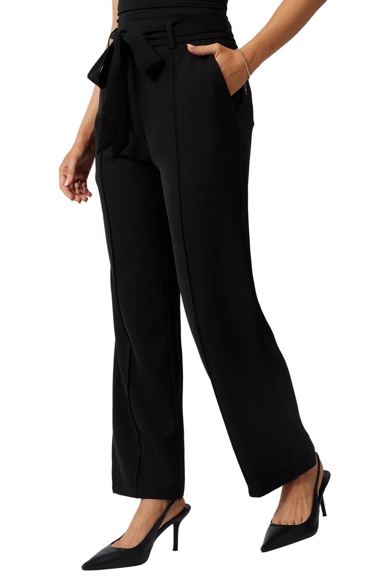 Averie Tie Waist Straight Leg Pants, Alternate, color, BLACK
