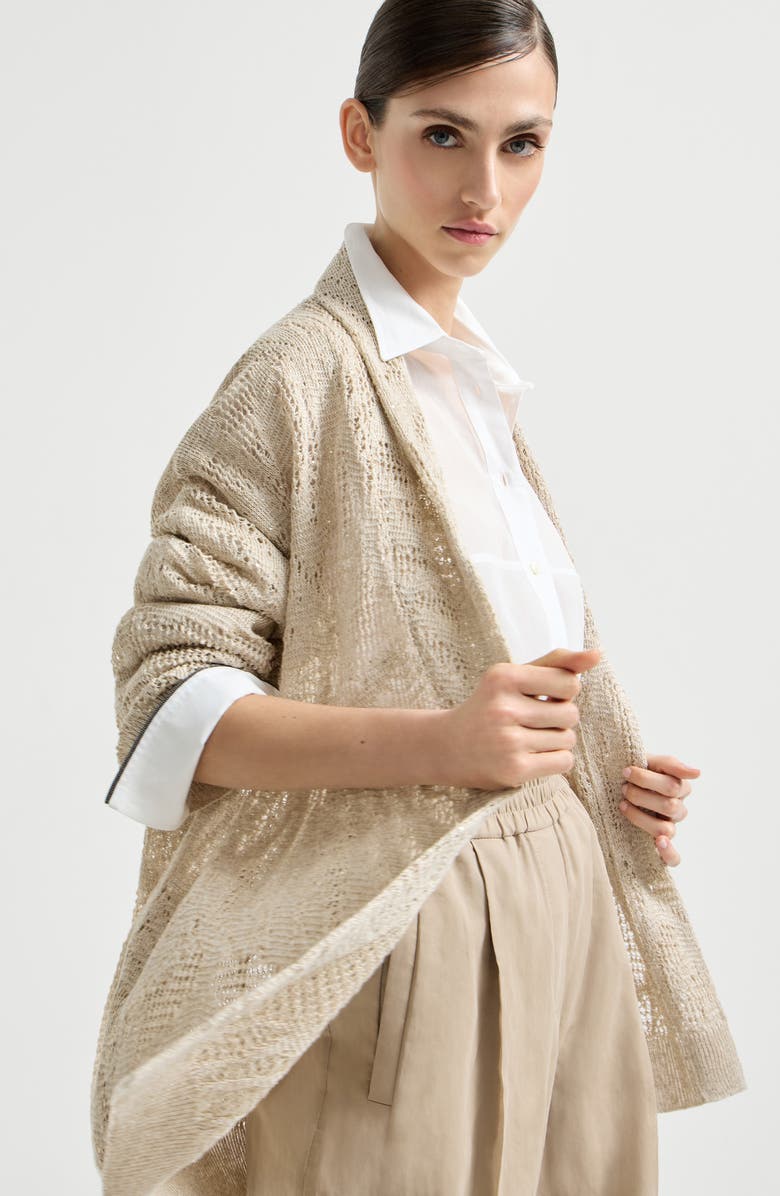 Brunello Cucinelli Dazzling water lilies cardigan, Alternate, color, Beige