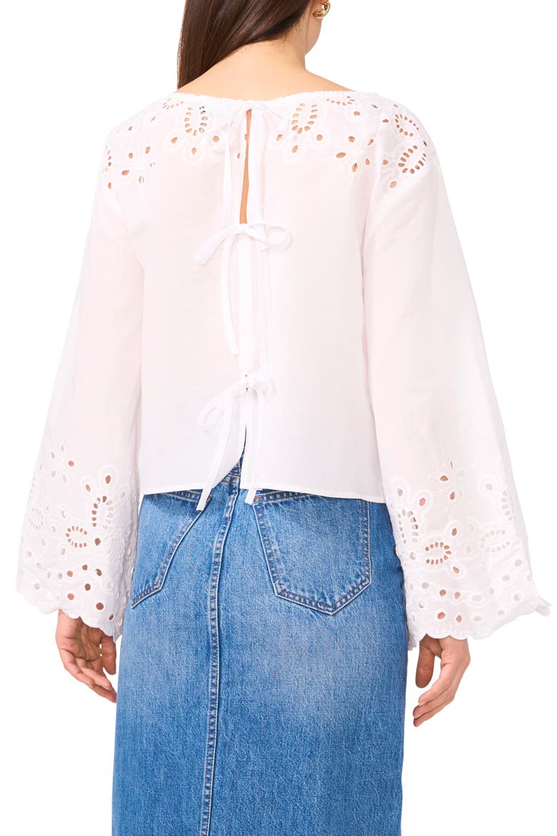 Embroidered Eyelet Bell Sleeve Cotton Top, Alternate, color, ULTRA WHITE