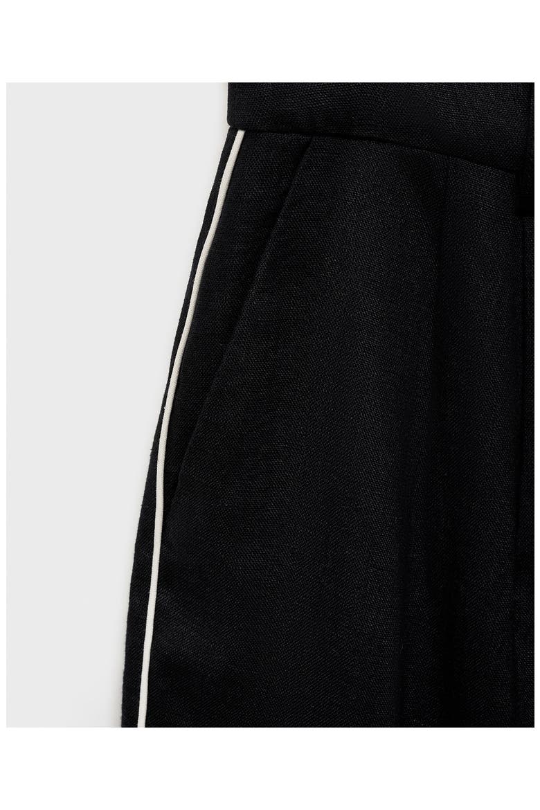 Contrast Piped Wide Leg Linen Pants, Alternate, color, BLACK