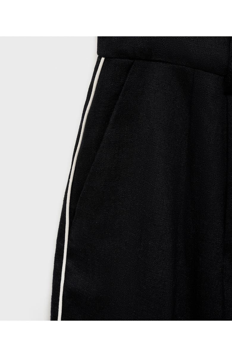 MANGO Contrast Piped Wide Leg Linen Pants, Alternate, color, Black