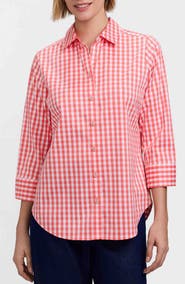 Foxcroft Margie Gingham Three-Quarter Sleeve Button-Up Shirt