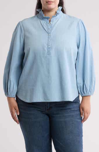 Caslon® Ruffled Chambray Popover Blouse