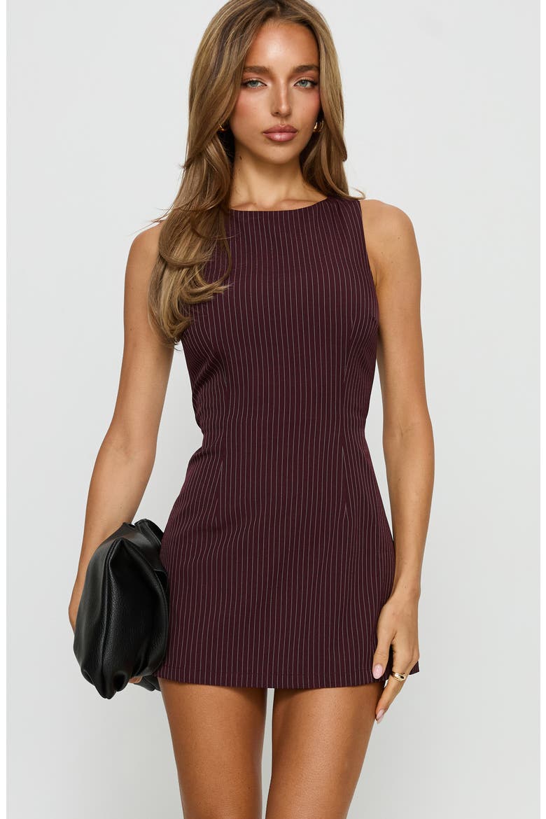 Yumiko Pinstripe Sleeveless Skirted Romper, Alternate, color, BURGUNDY PINSTRIPE