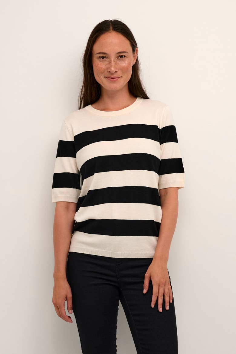 KaLizza Short Sleeve Crew Neck Jumper, Main, color, Black/Turtledove Bold Stripe