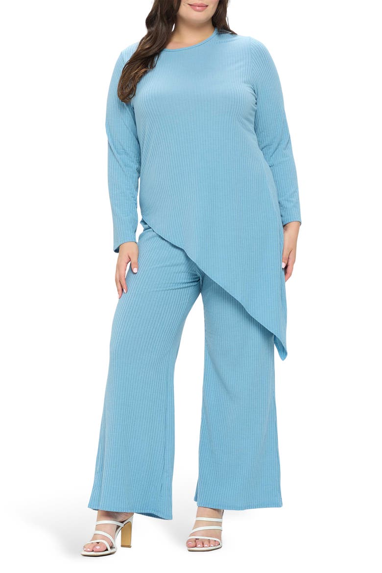Gianna Asymmetric Top & Pants Set, Main, color, DENIM