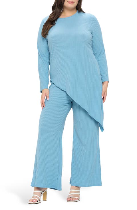 Gianna Asymmetric Top & Pants Set (Plus)