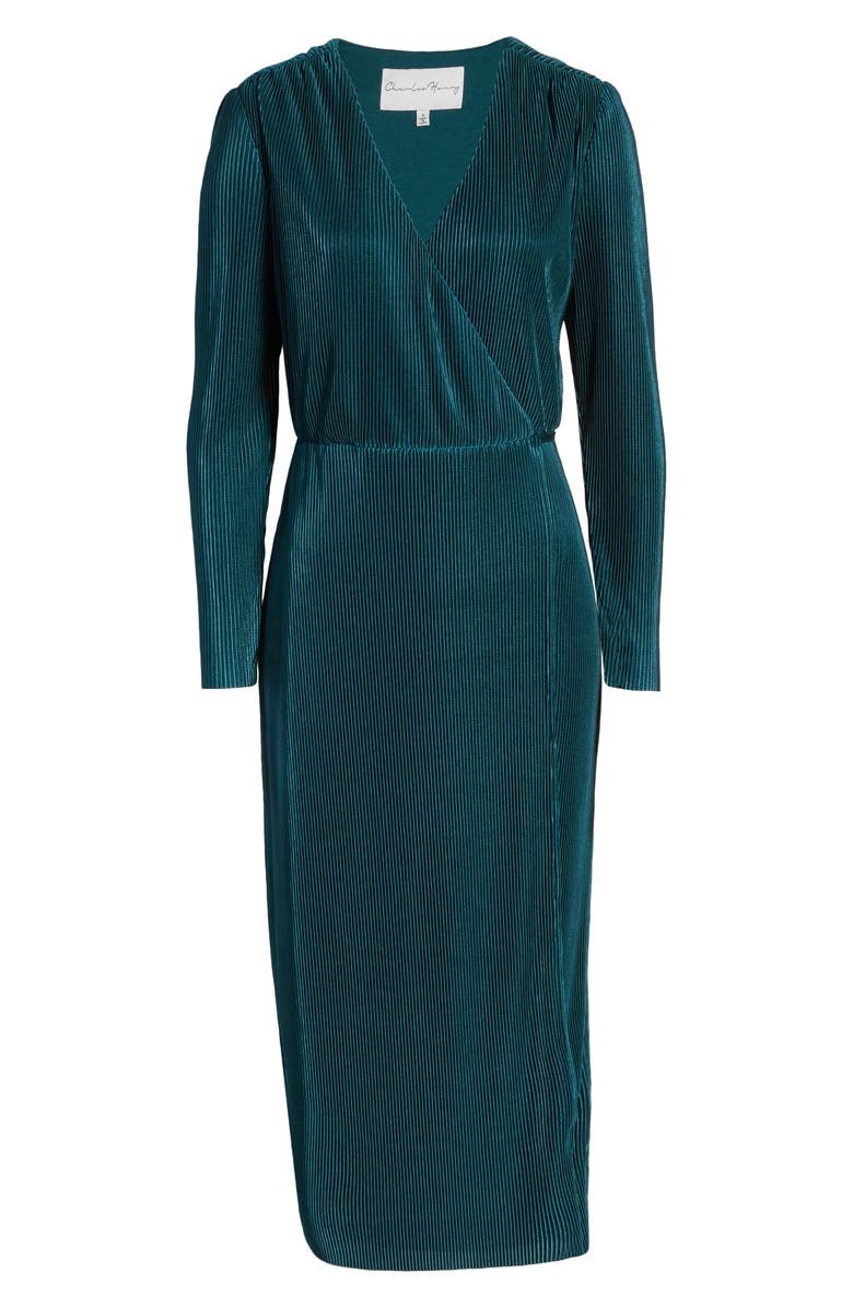 Charles Henry Plissè Long Sleeve Wrap Midi Dress, Alternate, color,