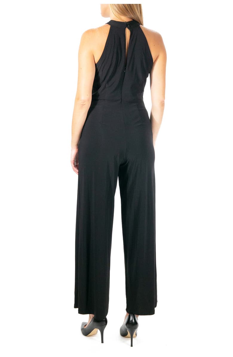 Nina Leonard Twist Halter Knit Jumpsuit, Alternate, color, Black
