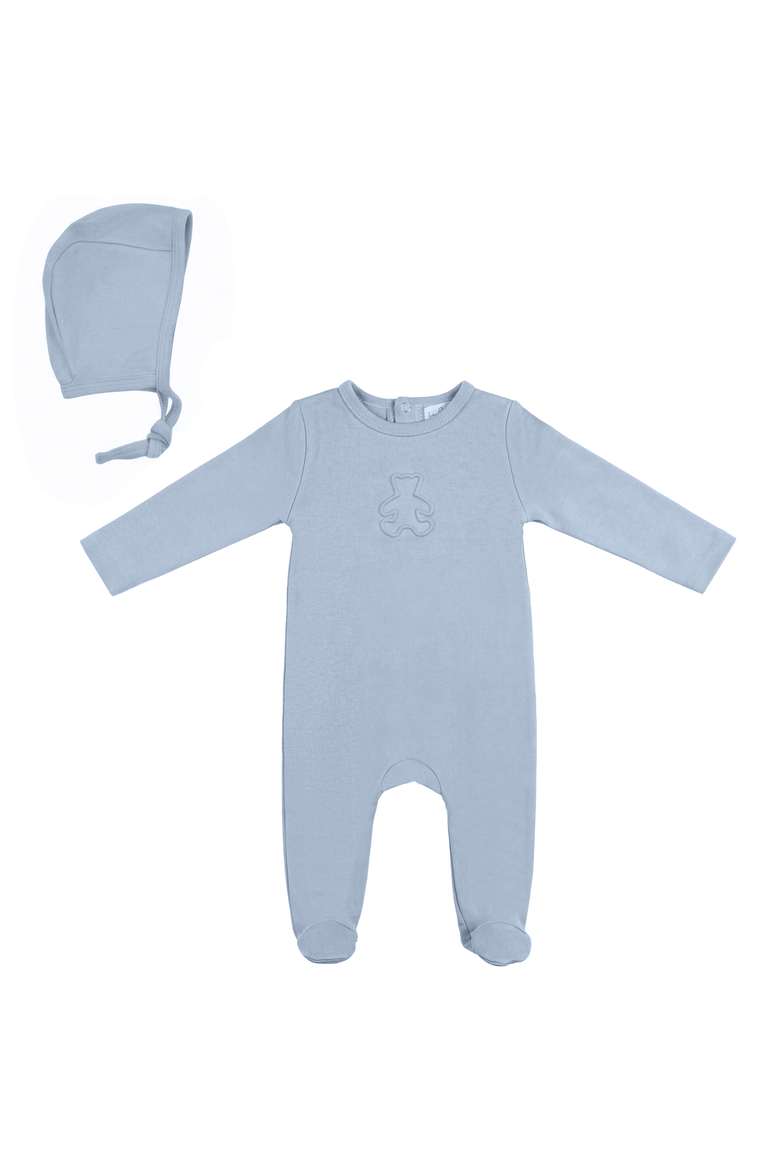 Embossed Bear Romper Layette Set, Main, color, Blue