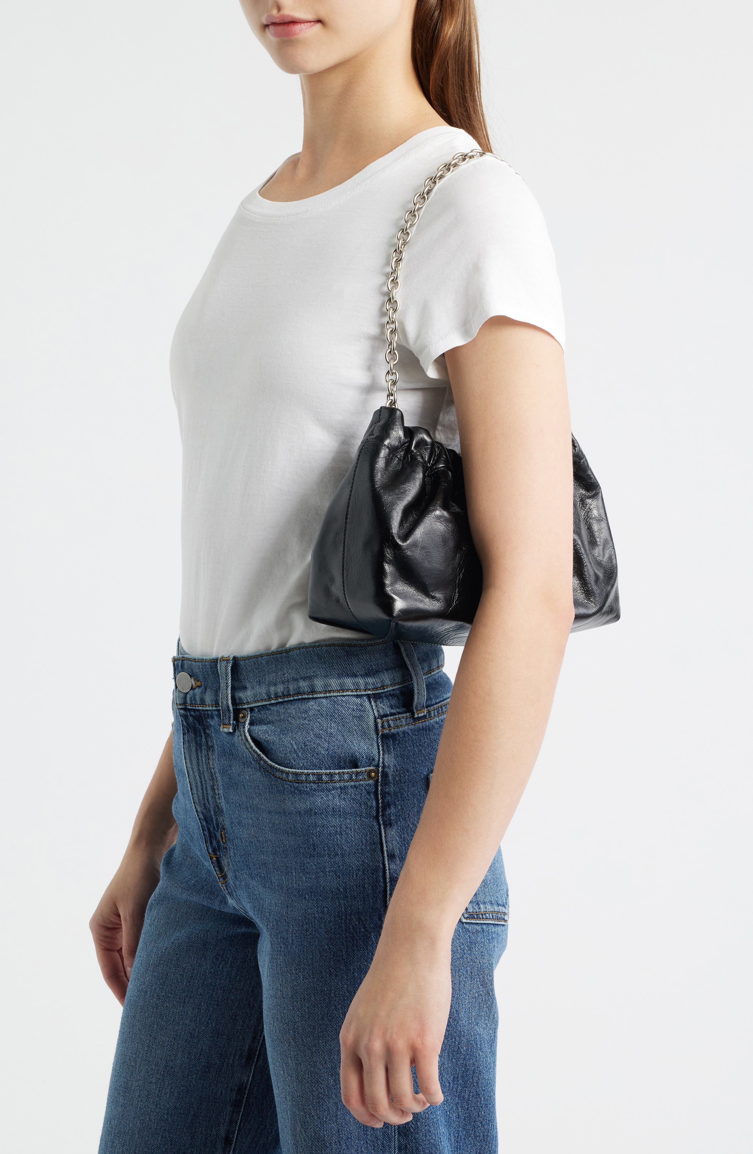 Reformation Dahlia Leather Shoulder Bag, Alternate, color, Black Leather