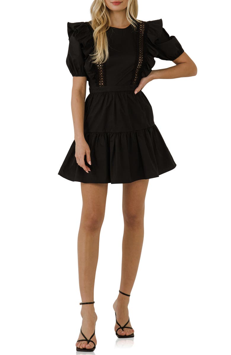 English Factory Lace Inset Puff Sleeve Minidress | Nordstromrack