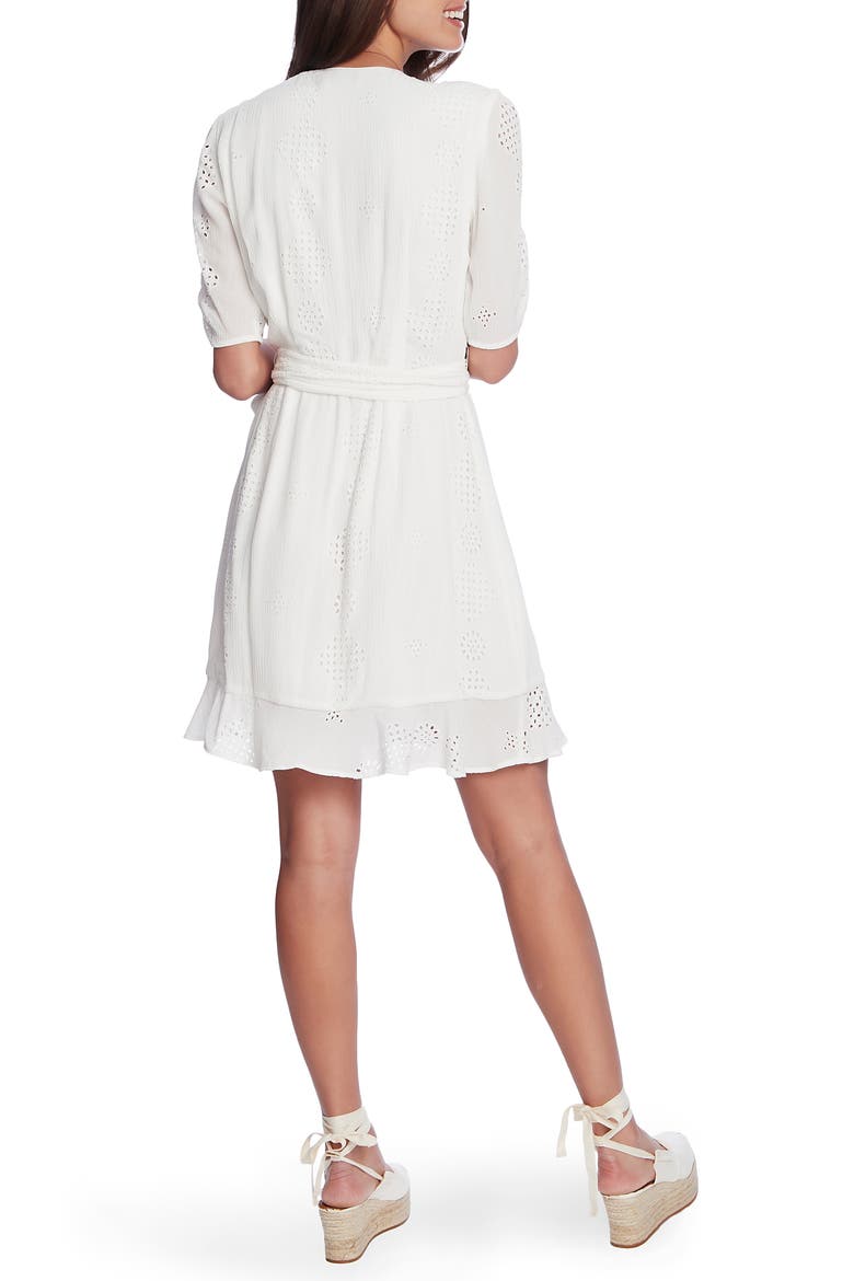 Eyelet Crinkle Gauze Faux Wrap Dress, Alternate, color, SOFT ECRU